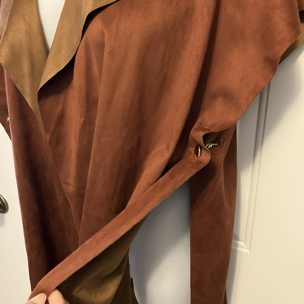 Chico's One Size Brown Rust Poncho Jacket Coat  Faux Suede Open Front Women's - Picture 3 of 8